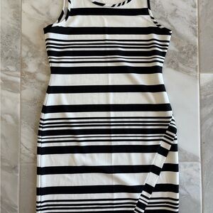 Pink Republic Black and Striped Asymmetrical Mini Dress